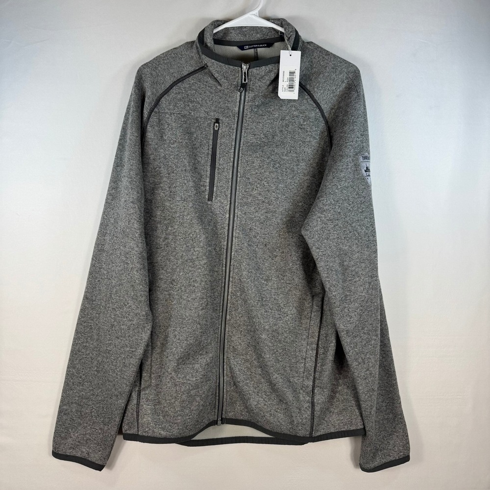 Cutter & Buck Mens Gray Full Zip Sweater Fleece Jacket Towboat Patch Large NWT